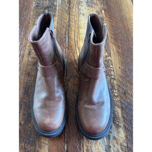 Clarks Opal Rose Leather Ankle Boots Size 7 Brown Side Zipper Casual Style